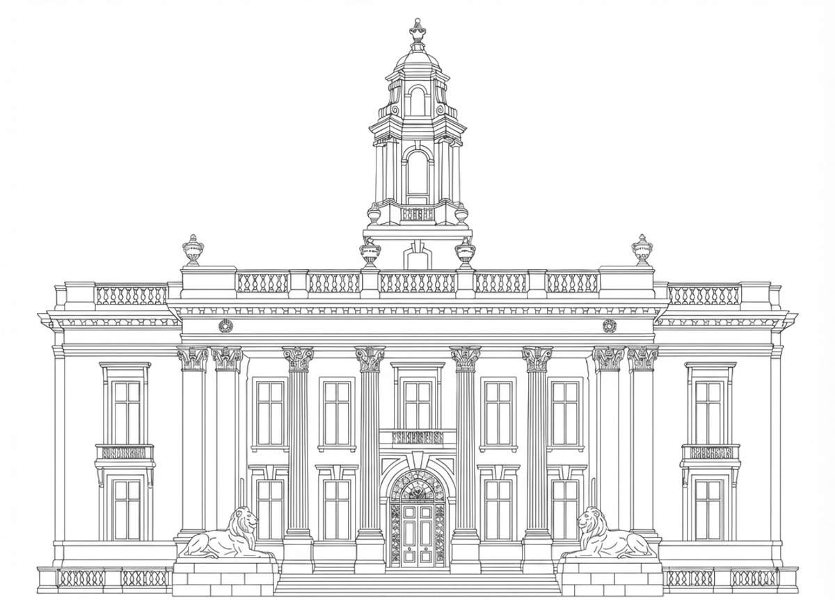 Line engraving of Old Marylebone Town Hall